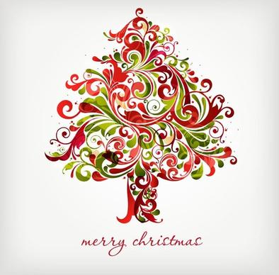 Floral Swirls Tree for Christmas Vector Graphic