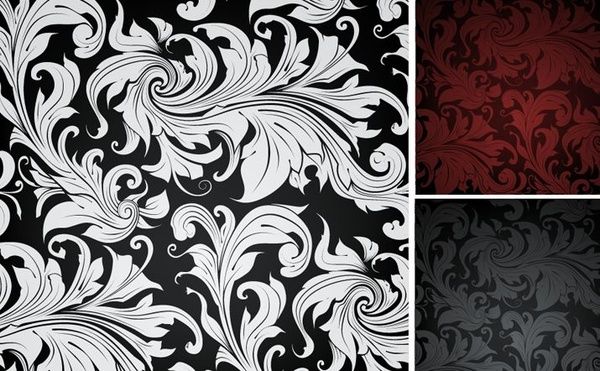 floral pattern background sets vintage style dark design