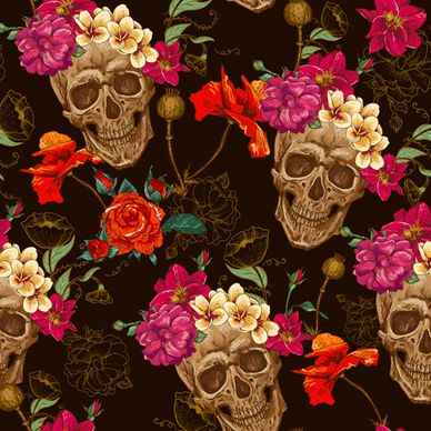 floral with skull vector seamless pattern