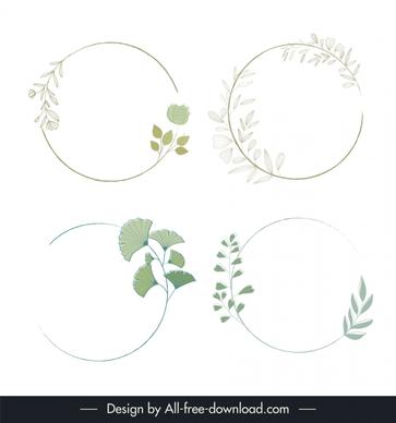 floral wreath design elements green leaves circles 