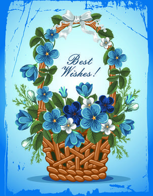 flower baskets wishes card vector