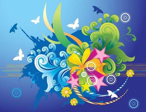 flower and butterfly vector illustration with colorful design