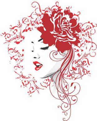 flower heads and beautiful girl vector