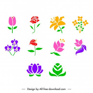 flower icons sets colored elegant flat sketch