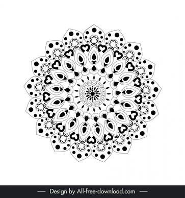  flower mandalas icon sign black white illusion symmetric shape outline