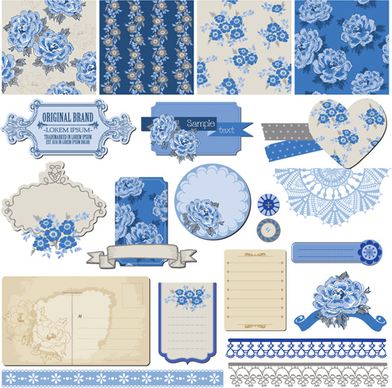 flower pattern and labels with border design elements vector