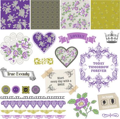 flower pattern and labels with border design elements vector