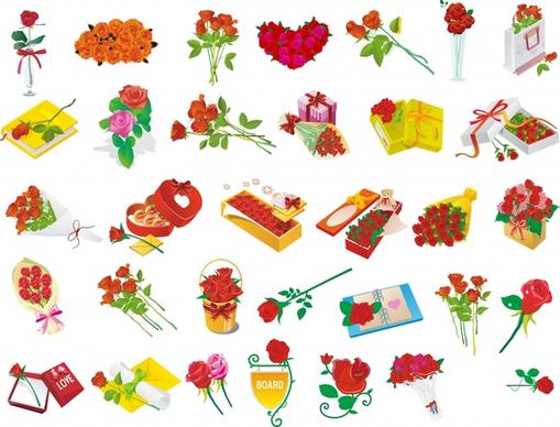 rose gift icons collection colored 3d symbols