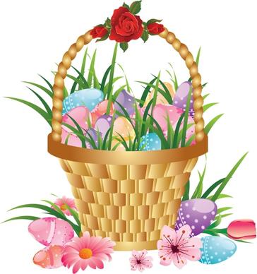 easter background flowers basket eggs icons decor
