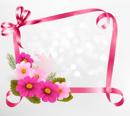 flower with ribbon frame vector