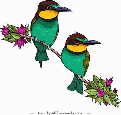 flowerpecker birds icons cute colorful classical design