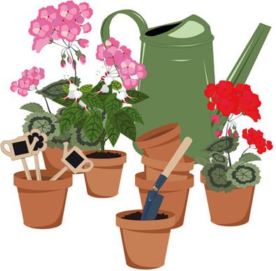 flowerpot and flower vector set