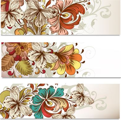 flowers and butterflies banners vectors