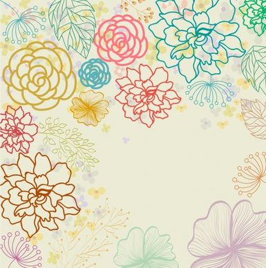 flowers background colorful flat outline