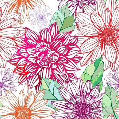 flowers background pattern vector line art