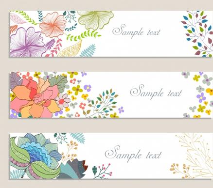 flowers background sets colorful handdrawn decor