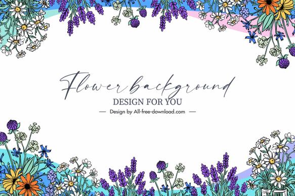 flowers background template bright handdrawn elegant classical