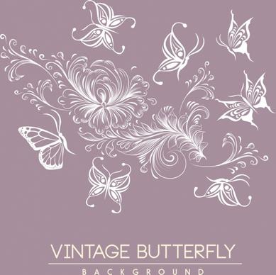 flowers butterflies background white icons sketch