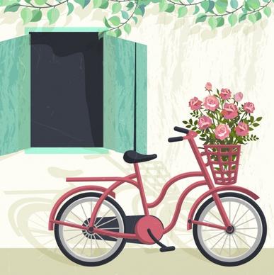 flowers decoration drawing bicycle rose window decoration