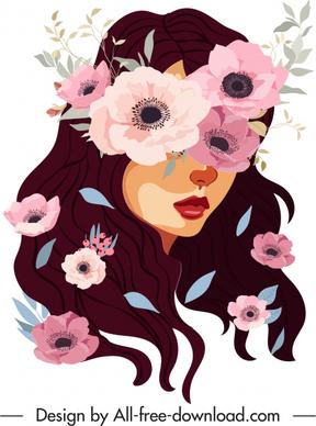 flowers girl painting hidden face sketch