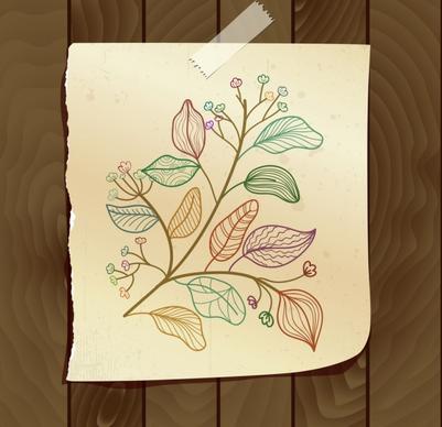 flowers leaves drawing colorful handdrawn sketch
