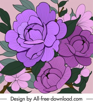 flowers painting classic handdrawn violet decor
