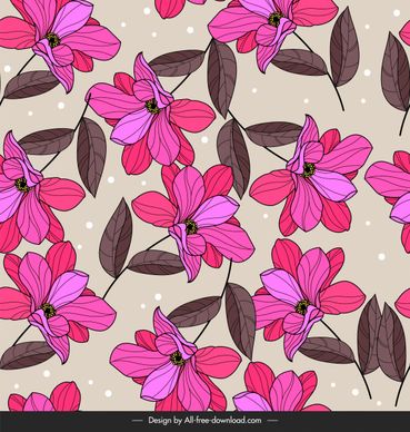 flowers pattern colored retro handdrawn sketch