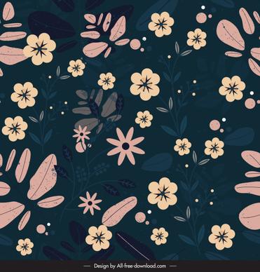 flowers pattern dark colorful classic flat design