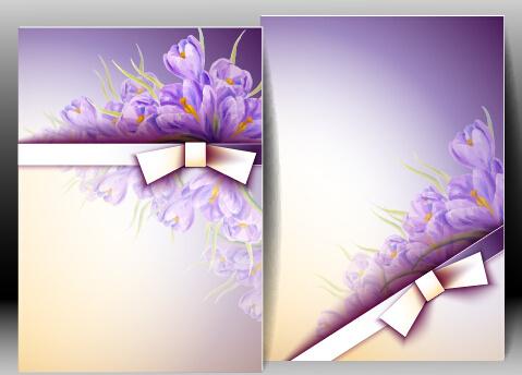 flowers with bow spring cards vector