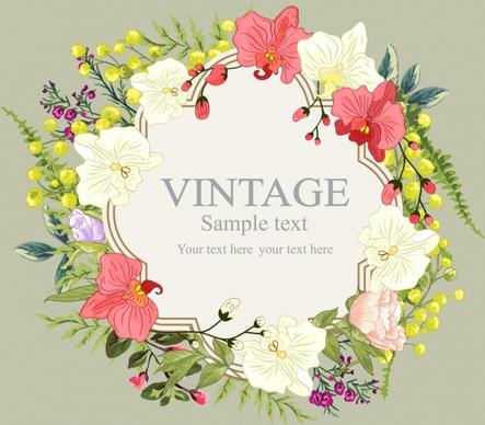 flowers wreath background multicolored various floral icons
