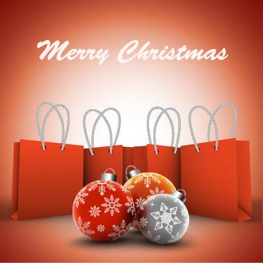 flral christmas ball with shopping bags vector background