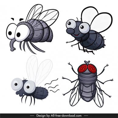 fly species icons handdrawn cartoon sketch
