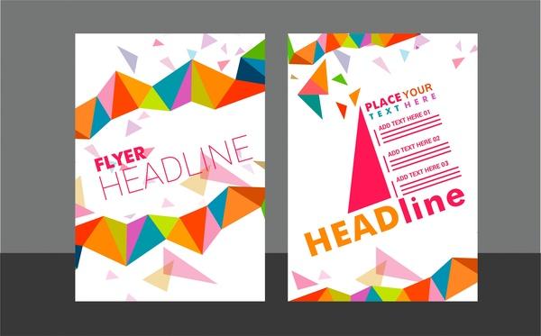 flyer sets colorful triangles design on white background