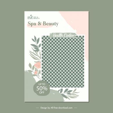 flyer spa template checkered flowers leaf decor