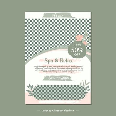 flyer spa template checkered leaf flowers flat classic