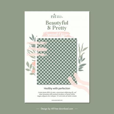 flyer spa template flat checkered leaves flowers decor