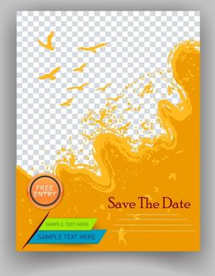 flyer template orange splashing bird silhouette checkered background