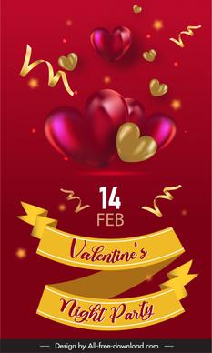 flyer valentine template dynamic 3d hearts balloon confetti ribbon decor