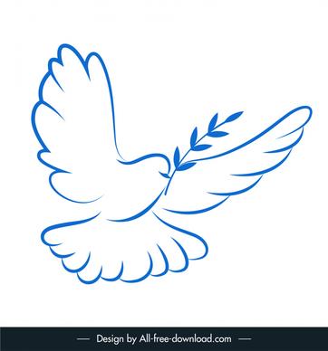 flying dove icon flat handdrawn blue white sketch