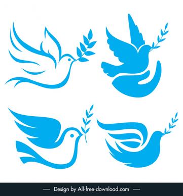 flying dove icons flat handdrawn outline