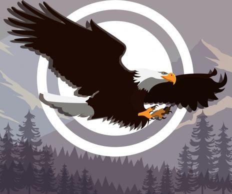 flying eagle icon wild mountain forest background