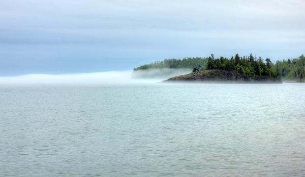 fog out on the lake at split rock lighthouse minnesota