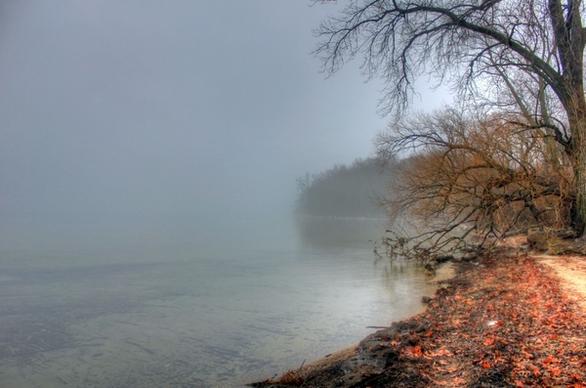 foggy lakeshore in madison wisconsin