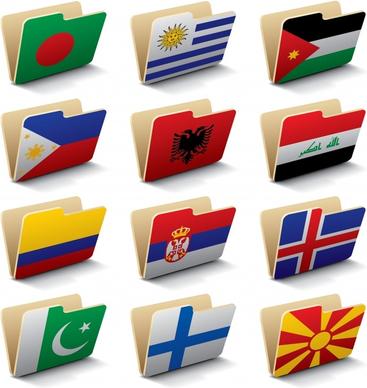 folder icons nations flags decor 3d design