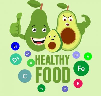 food banner funny stylized avocado icons decoration