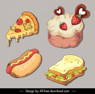 food design elements pizza hotdog sandwich cakes sketch