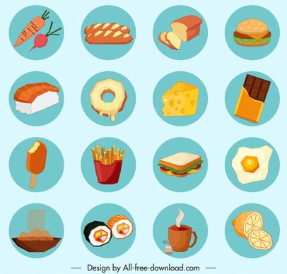 food drinks signs icons colorful classic sketch circle isolation