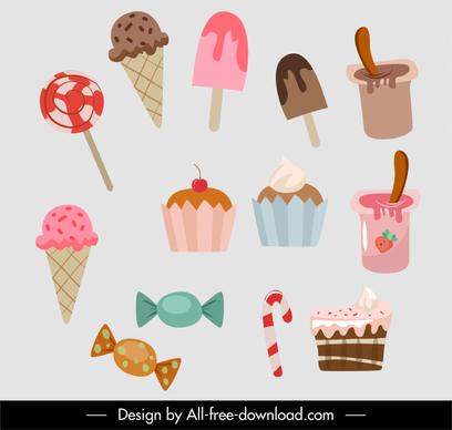 food icons classical ice cream cupcake candies sketch