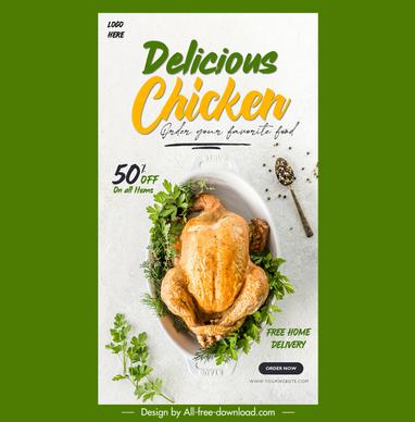 food menu advertising template realistic delicious chicken cuisine sketch