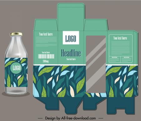 food package label template handdrawn green leaves decor